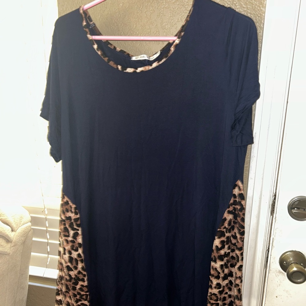 Jollie Lovin Navy and Leopard Print Women's Top